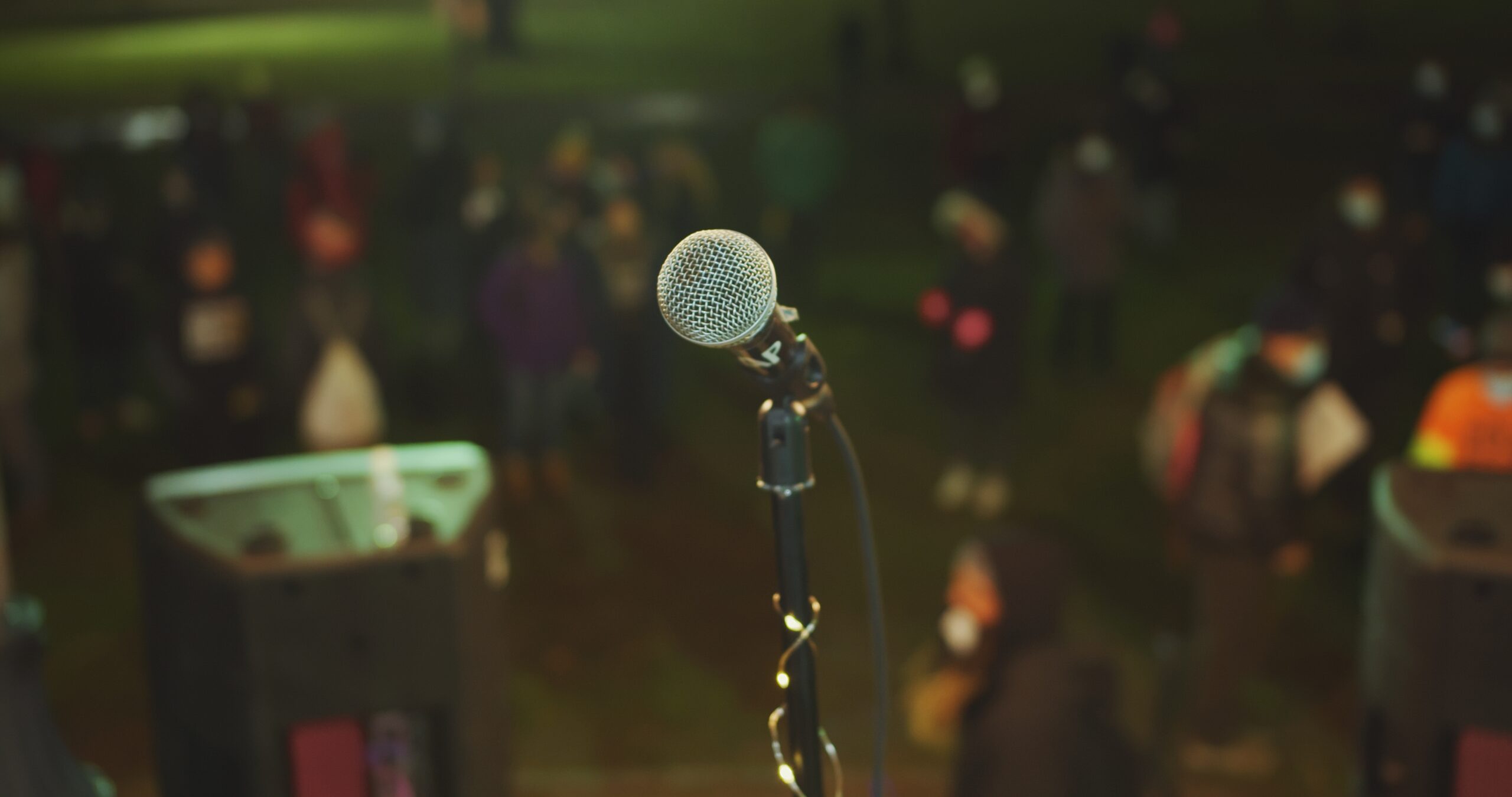 a microphone in view.